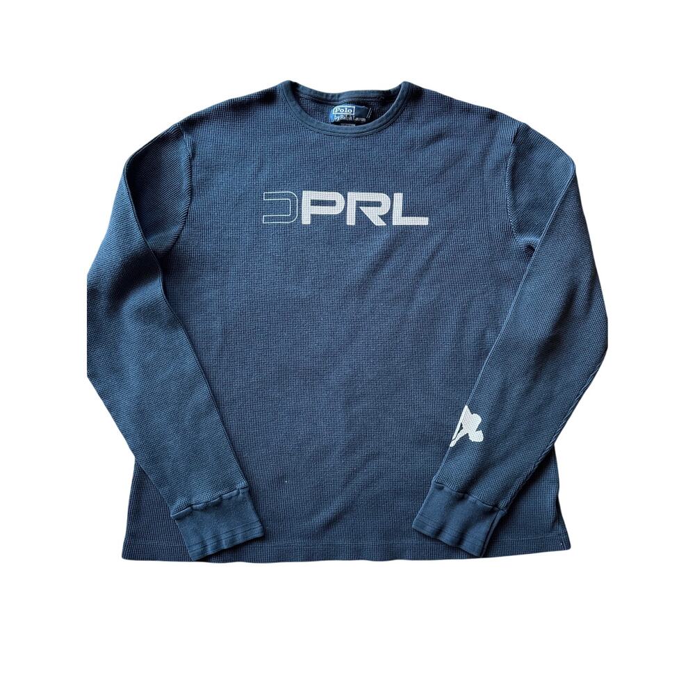 Vtg Y2K Polo by Ralph Lauren DPRL XL Black Long Sleeve Waffle Knit Thermal Shirt